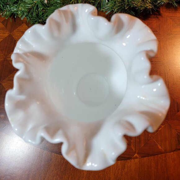 Vintage White Hobnail Milk Glass Vase with Ruffled Edge - Picture 2 of 3